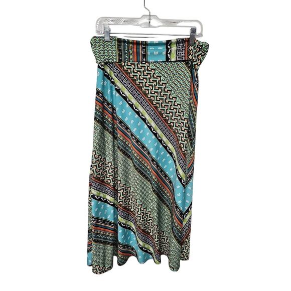 Sunny Leigh Dresses & Skirts - Sunny Leigh Maxi Skirt Large Mixed Print Stripe Aztec Boho Gypsy Stretch